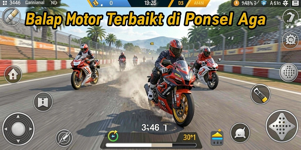 Gameplay seru dengan motor balap di lintasan yang mendebarkan.