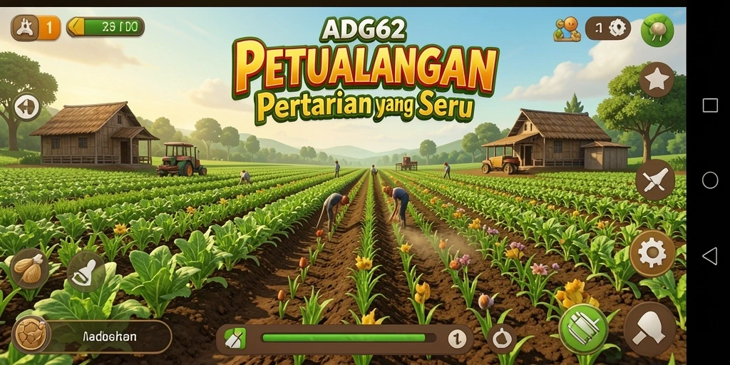 Tampilan gameplay ADG62 dengan aktivitas bertani yang seru.