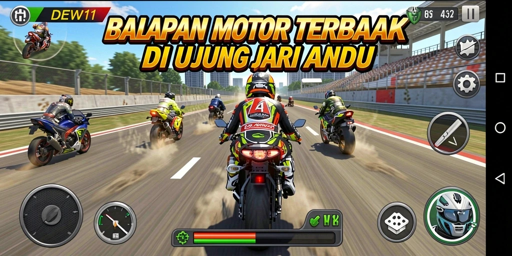 Tampilan gameplay seru dengan balapan motor yang mendebarkan.