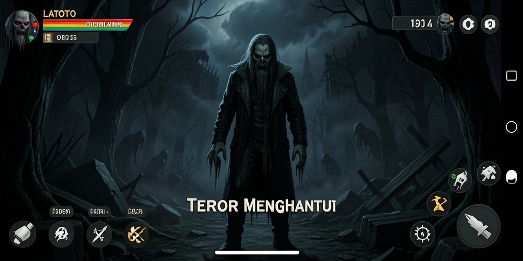Tampilan menegangkan gameplay LATOTO dalam suasana kelam.