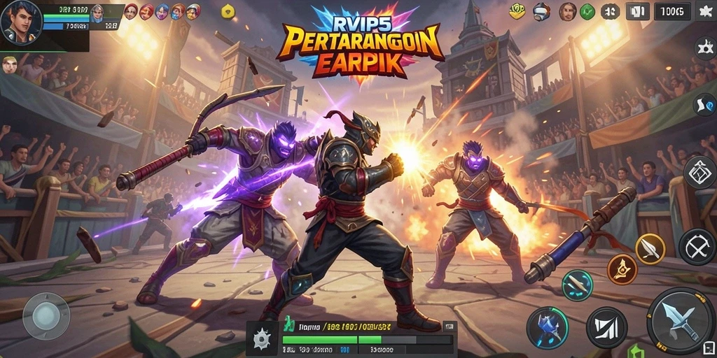 Tampilan gameplay dari RVIP5 di arena Fighting yang seru.