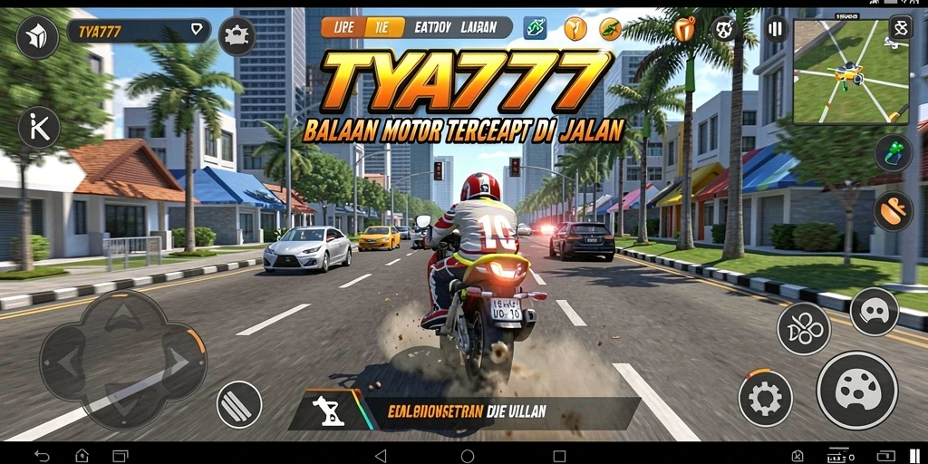 Tampilan seru gameplay TYA777, balapan motor mendebarkan.