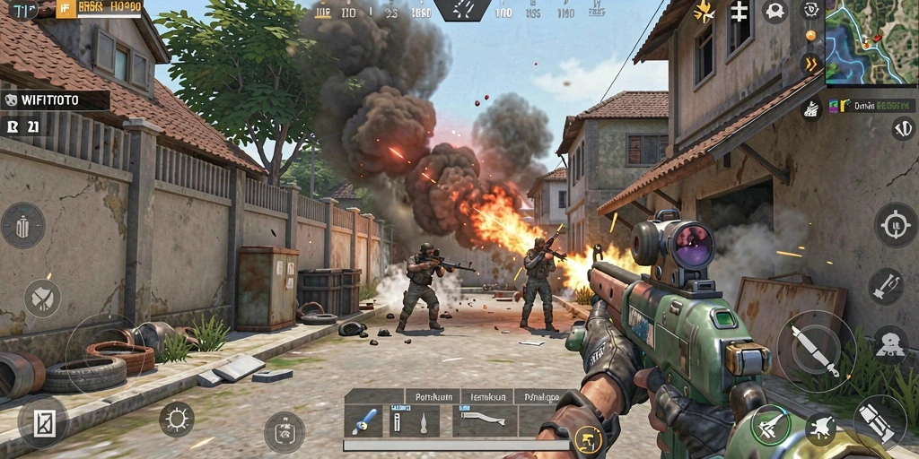 Screenshot WIFITOTO menampilkan aksi seru dalam pertempuran FPS.